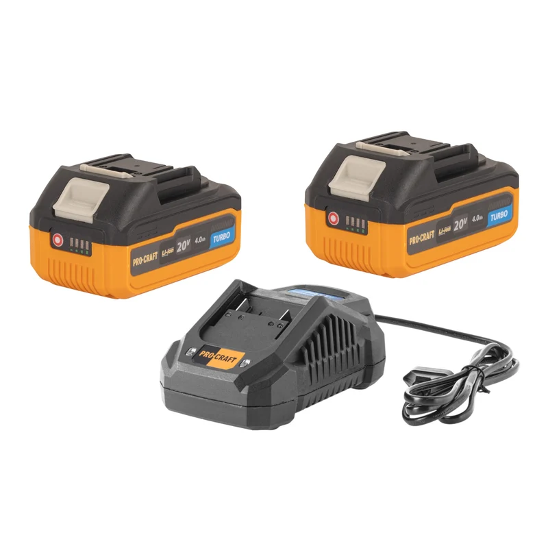 Procraft Starter Set 20 V 20/4A Schnell Ladegerät + 2x 20/4 Turbo Akku 4,0 Ah