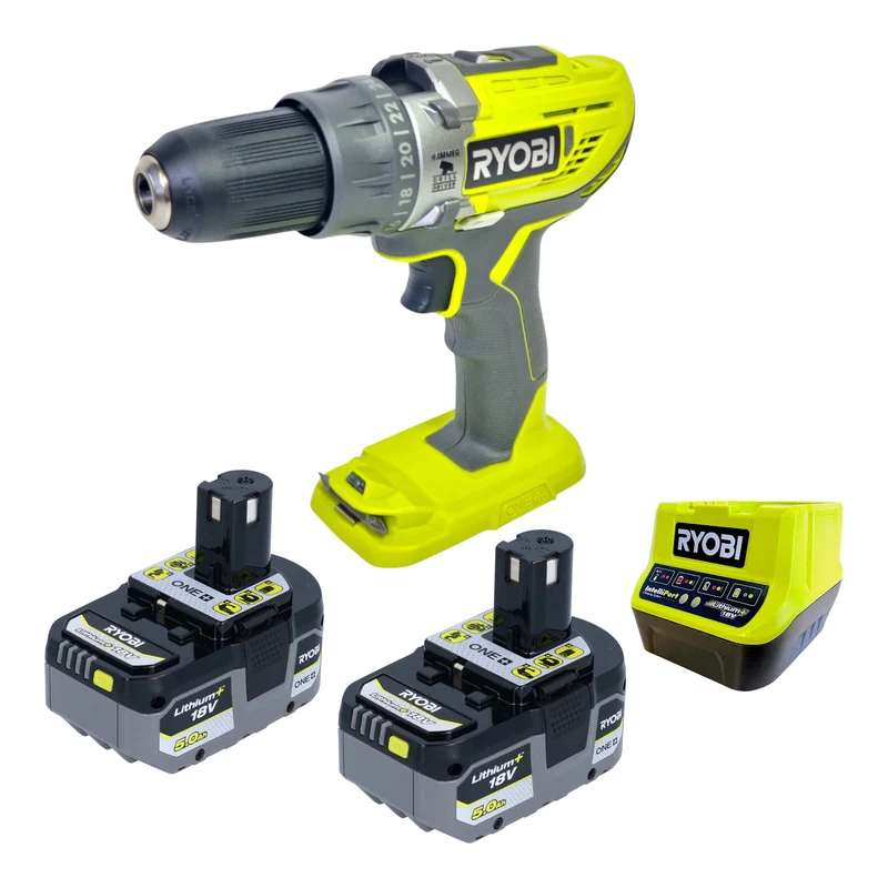 Ryobi R18PD3-0 Akku Schlagbohrschrauber 18 V 50 Nm + 2x Akku 5,0 Ah + Ladegerät
