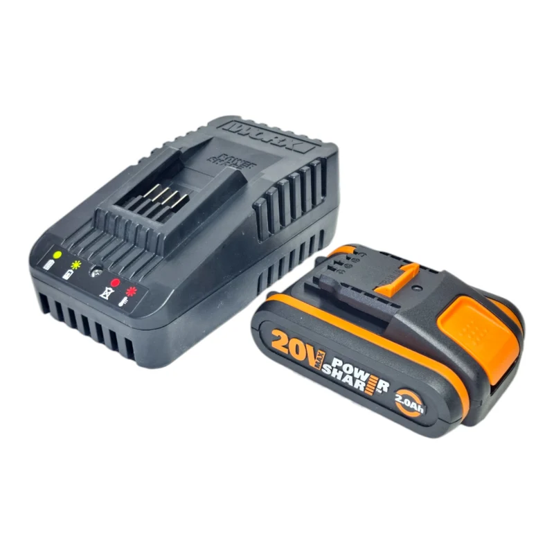 Worx WA3601 20 V Ladegerät und Akku-Pack-Kit mit 1x Akku 2,0 Ah + WA3880 Ladegerät