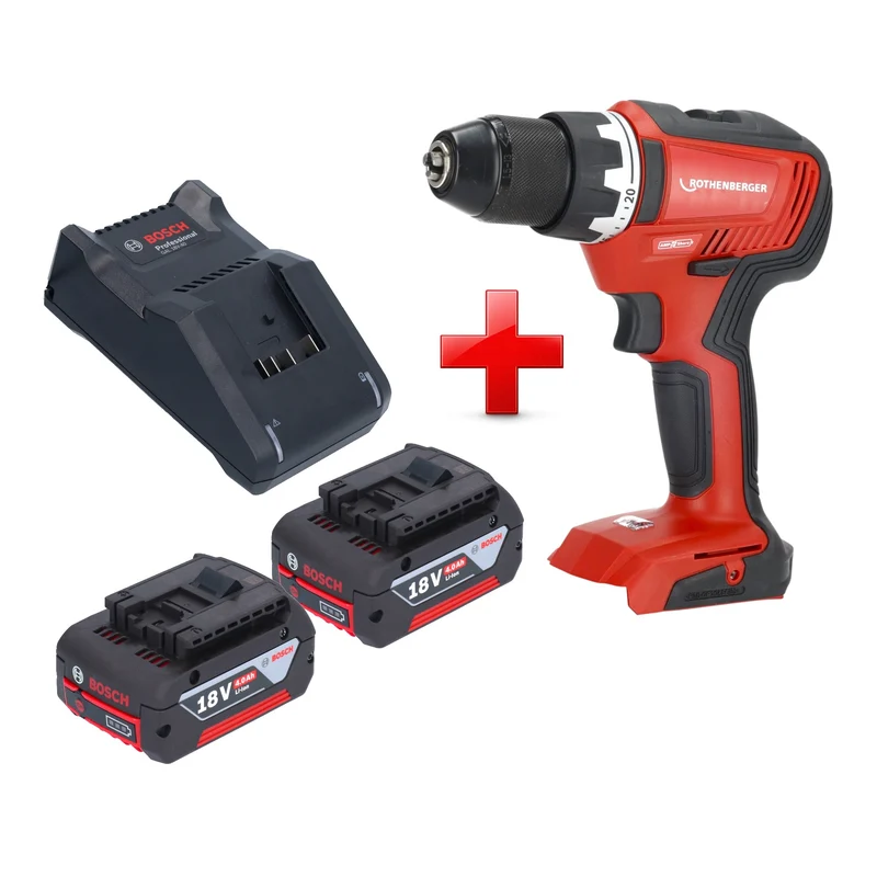 Rothenberger RO DD55 Akku Bohrschrauber 18 V 55 Nm Brushless AMPShare + 2x Akku 4,0 Ah + Ladegerät
