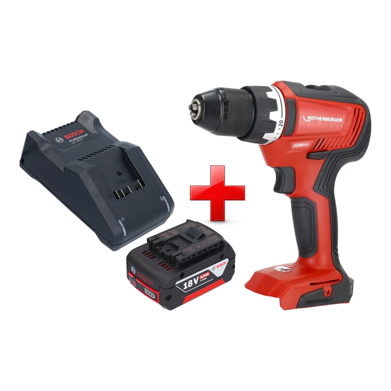Rothenberger RO DD55 Akku Bohrschrauber 18 V 55 Nm Brushless AMPShare + 1x Akku 5,0 Ah + Ladegerät