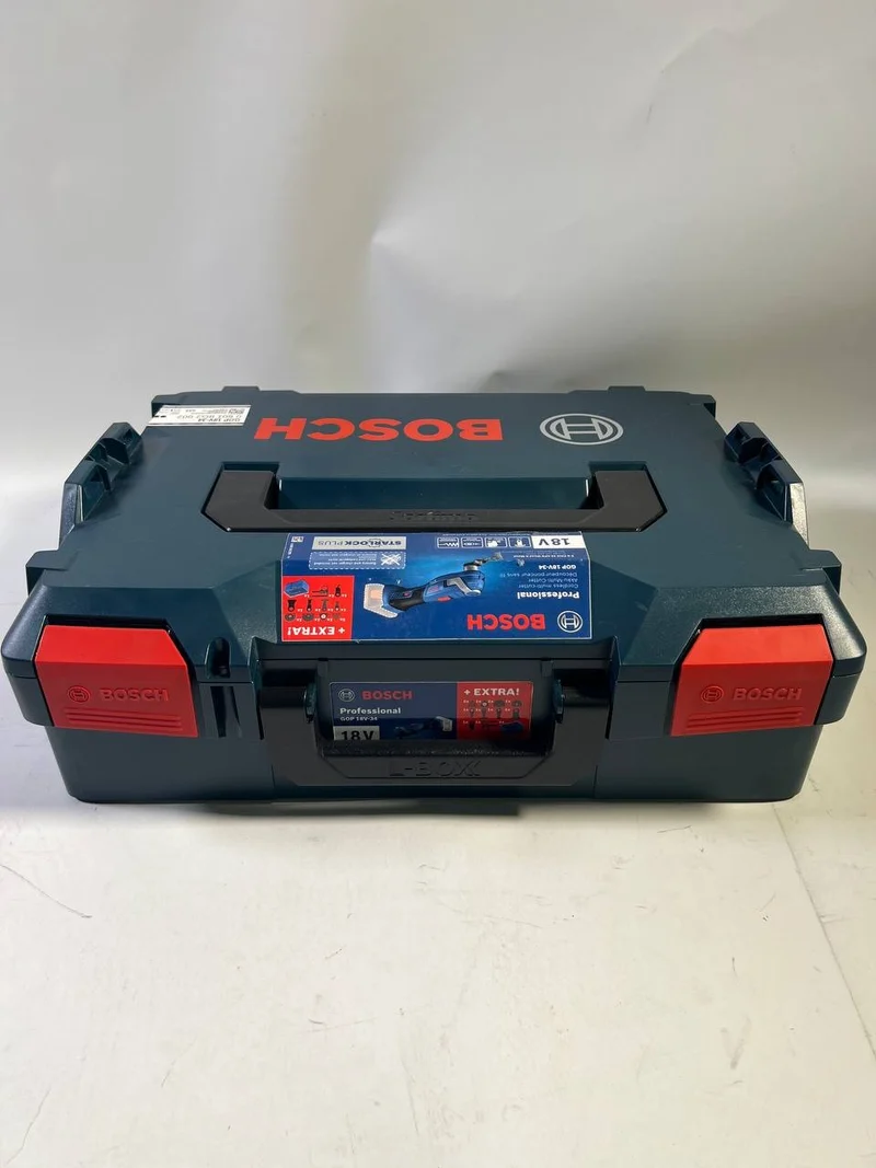 Bosch GOP 18V-34 Professional Akku Multi Cutter 18 V Starlock Plus ( 06018G2002 ) + 17 tlg. Zubehör + L-Boxx - ohne Akku, ohne Ladegerät - Leicht Gebraucht