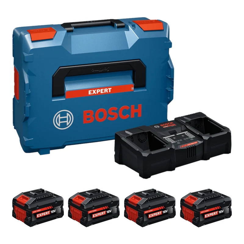 Bosch EXPERT 4x EXBA18V-55 + EXAL18V2-320 Starter Set 18 V + 4x Akku 5,5 Ah + Ladegerät 16 A + L-Boxx