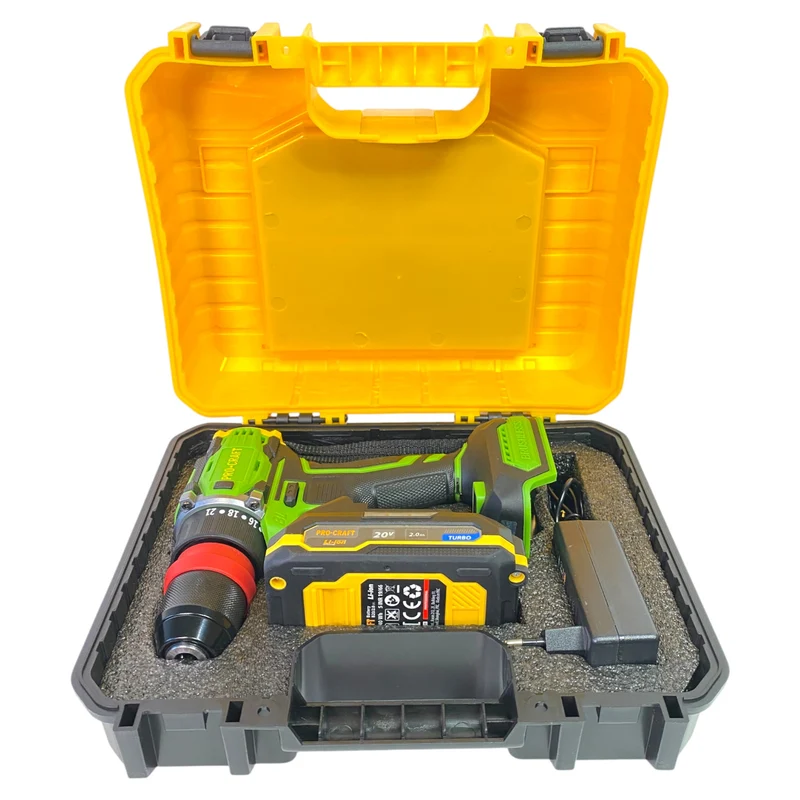 Procraft PA18ProDFR2-1B-C Akku Bohrschrauber 20 V 30 Nm Brushless + 1x Akku 2,0 Ah + Ladegerät + 32 tlg. Bit Set + Koffer