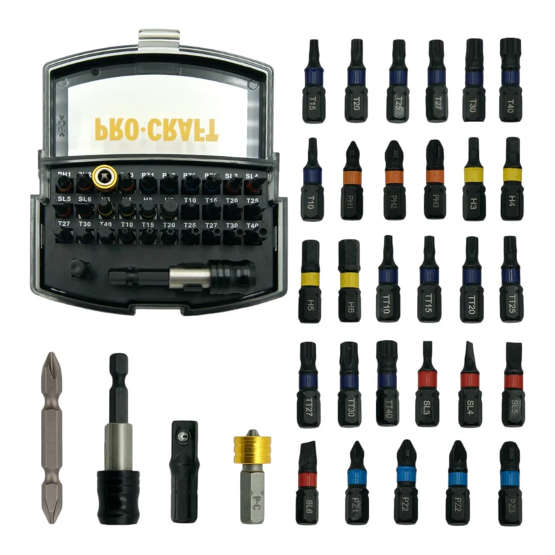 Procraft PA18ProDFR2-1B-C Akku Bohrschrauber 20 V 30 Nm Brushless + 1x Akku 2,0 Ah + Ladegerät + 32 tlg. Bit Set + Koffer