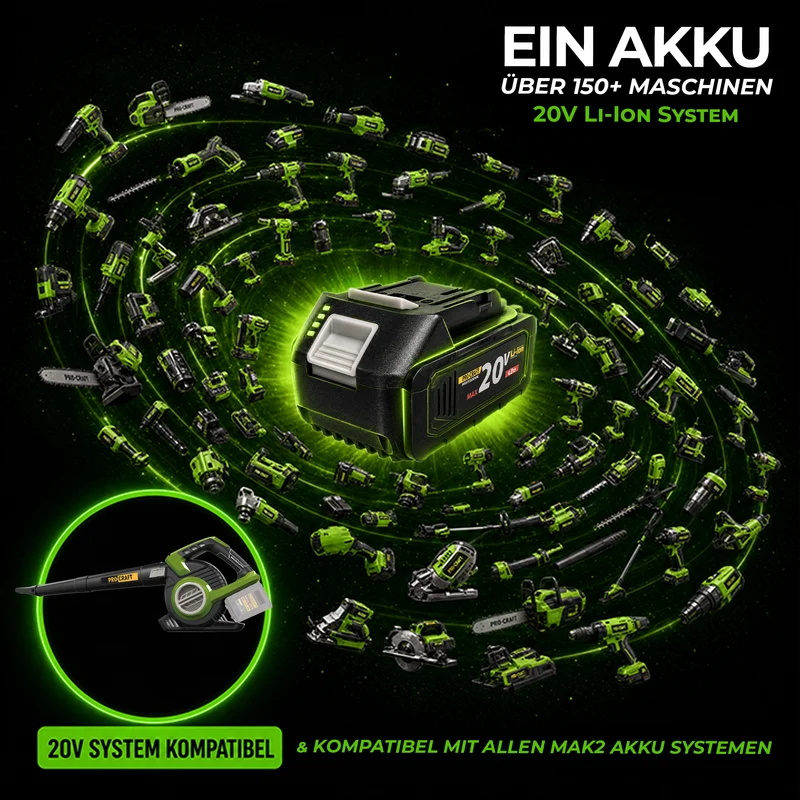 Procraft VB20 Akku Laubbläser und Laubsauger 40 V ( 2x 20 V ) Brushless Solo - ohne Akku, ohne Ladegerät