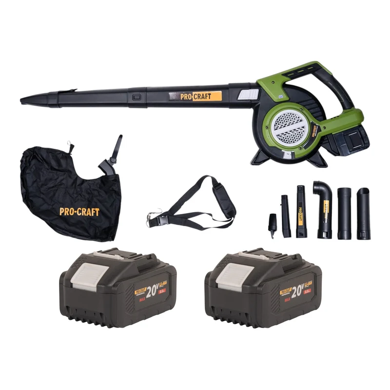Procraft VB20 Akku Laubbläser und Laubsauger 40 V ( 2x 20 V ) Brushless + 2x Akku 8,0 Ah - ohne Ladegerät