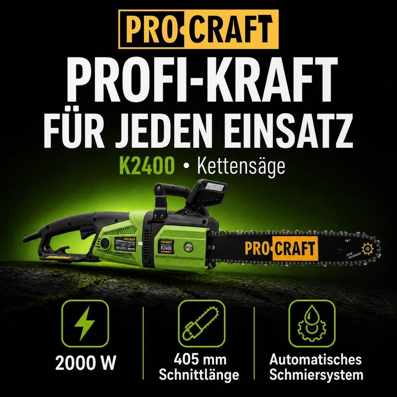 Procraft K2400 Kettensäge 2000 Watt 405 mm Schnittlänge