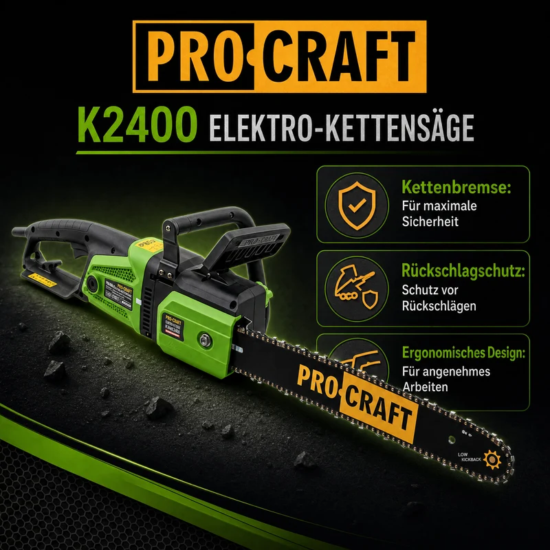 Procraft K2400 Kettensäge 2000 Watt 405 mm Schnittlänge