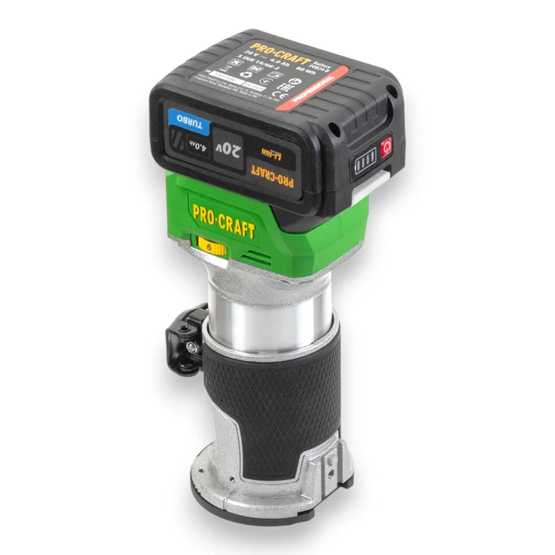Procraft POB24-1B-F Akku Multifunktionsfräse 20 V 6 / 8 mm Brushless + 1x Akku 4,0 Ah + Ladegerät + 3-in-1 Zubehör + Tasche