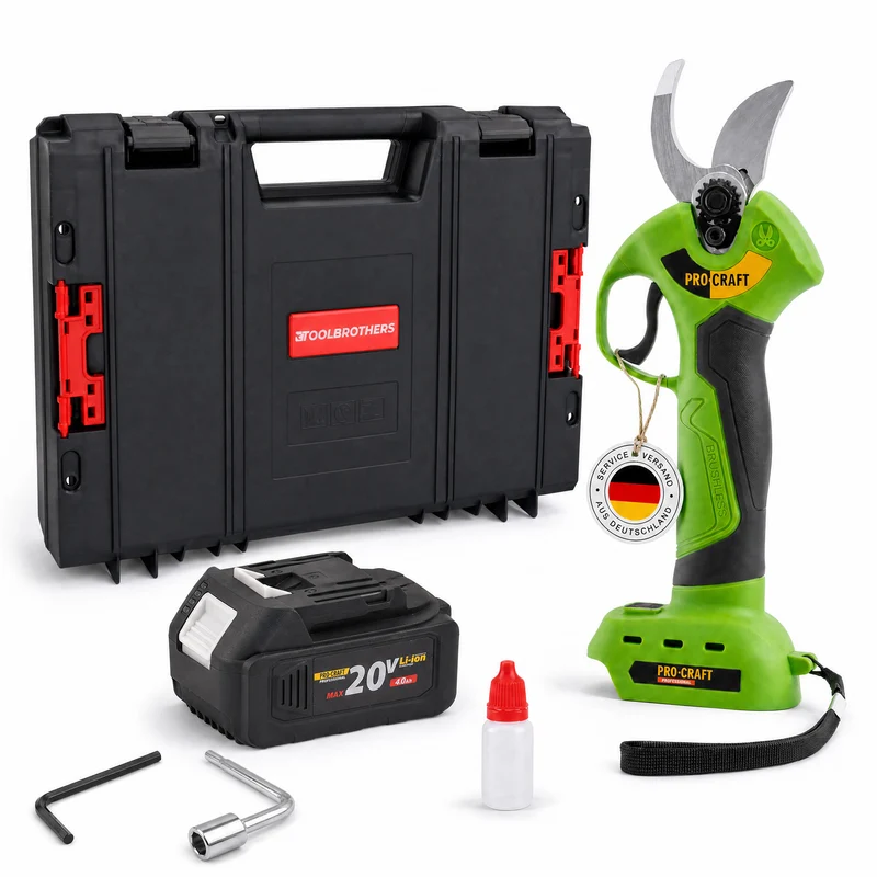 Procraft ES28Li bb Akku Astschere Gartenschere 20 V 25 mm + 1x Akku 4,0 Ah + RHINO Toolcase - ohne Ladegerät