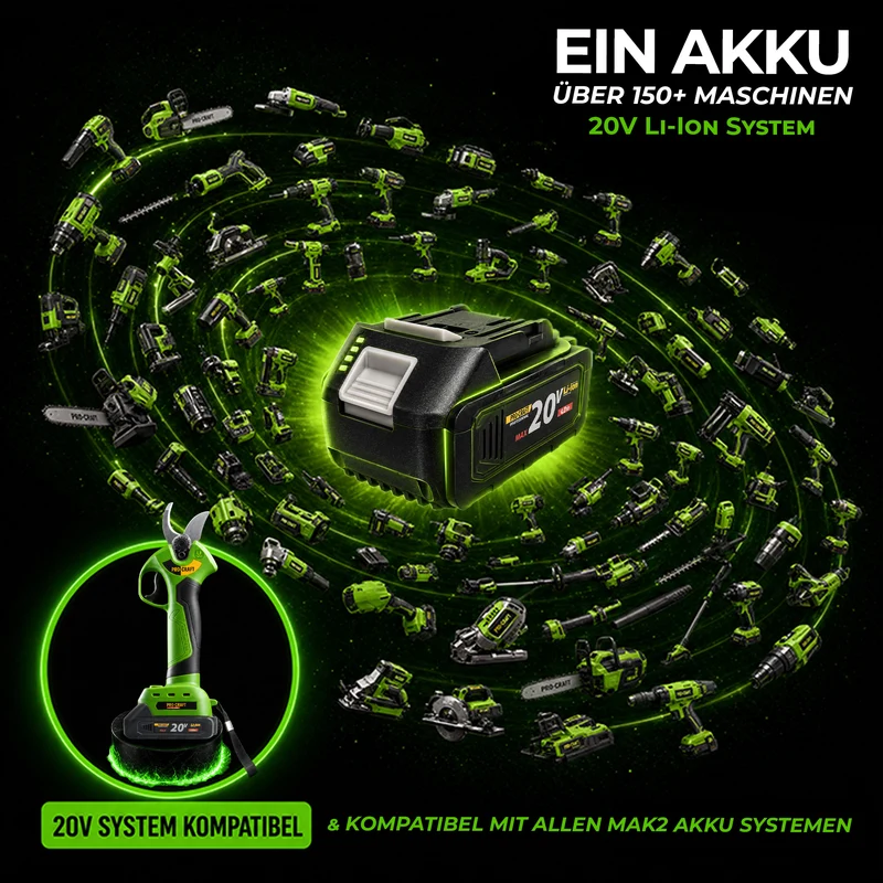 Procraft ES28Li bb Akku Astschere Gartenschere 20 V 25 mm + 1x Akku 2,0 Ah + Ladegerät + RHINO Toolcase