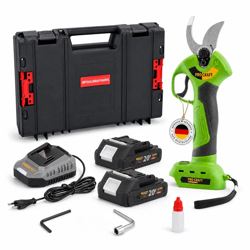 Procraft ES28Li bb Akku Astschere Gartenschere 20 V 25 mm + 2x Akku 2,0 Ah + Ladegerät + RHINO Toolcase
