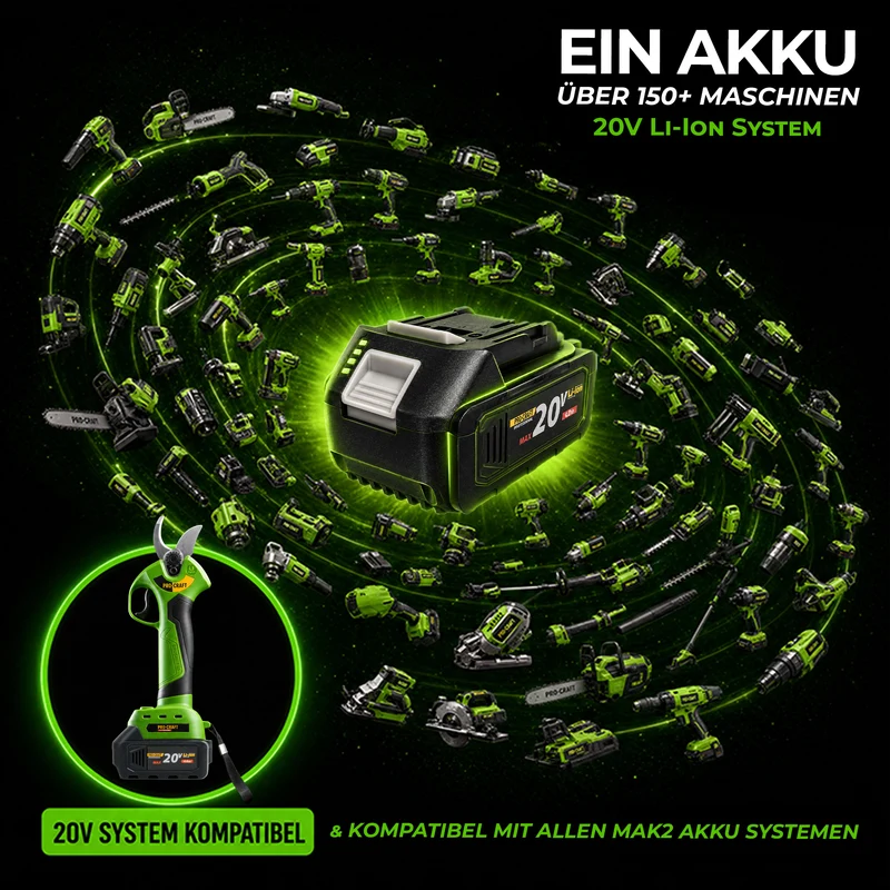 Procraft ES28Li bb Akku Astschere Gartenschere 20 V 25 mm + 1x Akku 4,0 Ah + Ladegerät