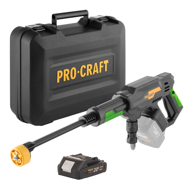 Procraft CW20bb Akku Hochdruckreiniger 20 V 30 bar 180 l/h Brushless + 1x Akku 2,0 Ah + Koffer - ohne Ladegerät