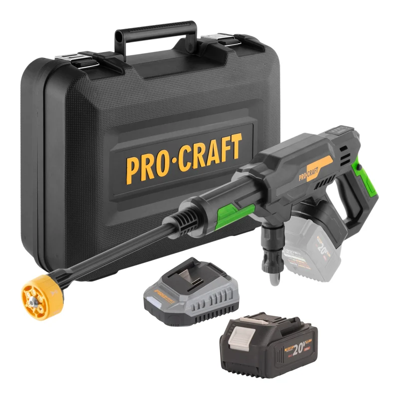 Procraft CW20bb Akku Hochdruckreiniger 20 V 30 bar 180 l/h Brushless + 1x Akku 4,0 Ah + Ladegerät + Koffer