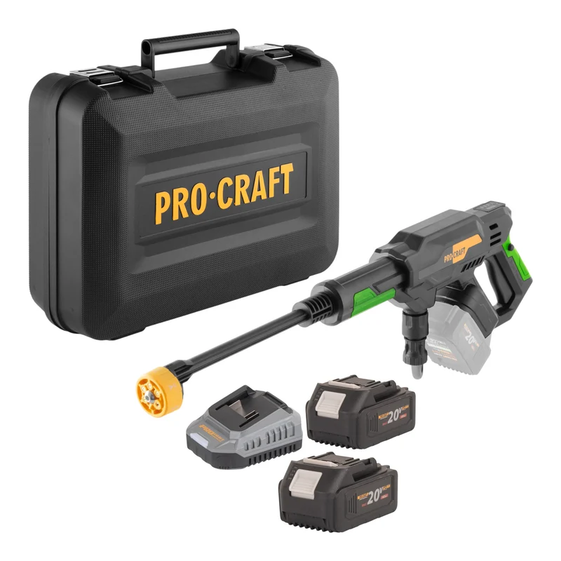 Procraft CW20bb Akku Hochdruckreiniger 20 V 30 bar 180 l/h Brushless + 2x Akku 4,0 Ah + Ladegerät + Koffer