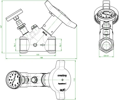 OVENTROP-Zirkulationsventil Aquastrom C mit WD und Thermometer