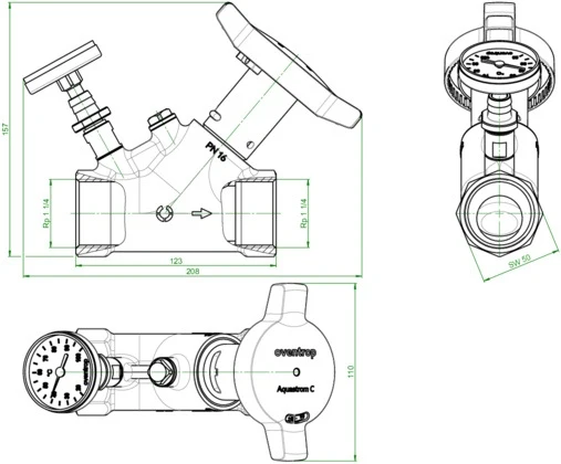OVENTROP-Zirkulationsventil Aquastrom C mit WD und Thermometer