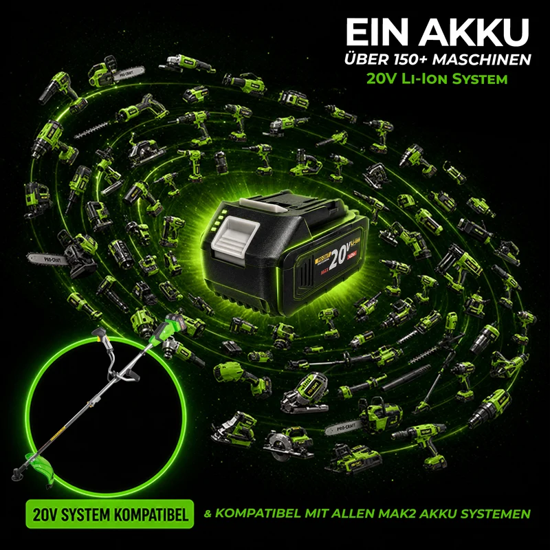 Procraft ATA-40/2 Akku Freischneider 40 V ( 2x 20 V ) 420 mm Brushless + 2x Akku 4,0 Ah + Ladegerät