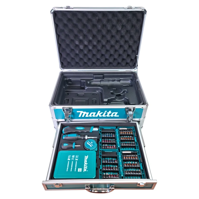 Makita DHP 490 SFX9 Akku Schlagbohrschrauber 18 V 65 Nm Brushless + 2x Akku 3,0 Ah + Ladegerät + 96 tlg. Zubehör Set + Koffer