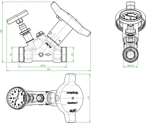 OVENTROP-Zirkulationsventil Aquastrom C ohne WD, mit Thermometer