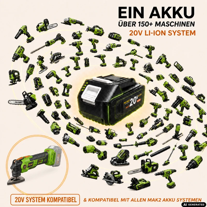 Procraft PMT22bb Akku Multifunktionswerkzeug 20 V Brushless + 1x Akku 4,0 Ah + RHINO Toolcase - ohne Ladegerät