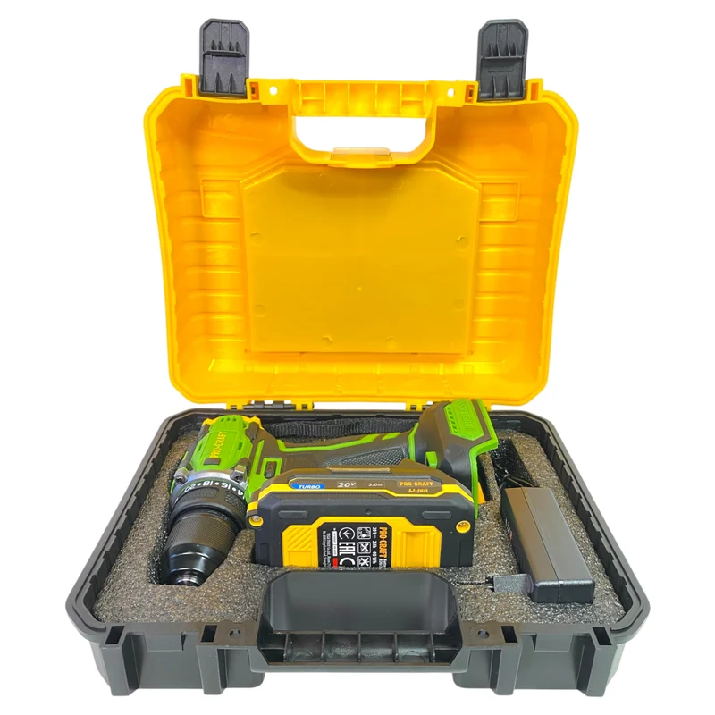 Procraft PA18Pro2-1B-C Akku Bohrschrauber 20 V 30 Nm Brushless + 1x Akku 2,0 Ah + Ladegerät + 13 tlg. Bit Set + Koffer