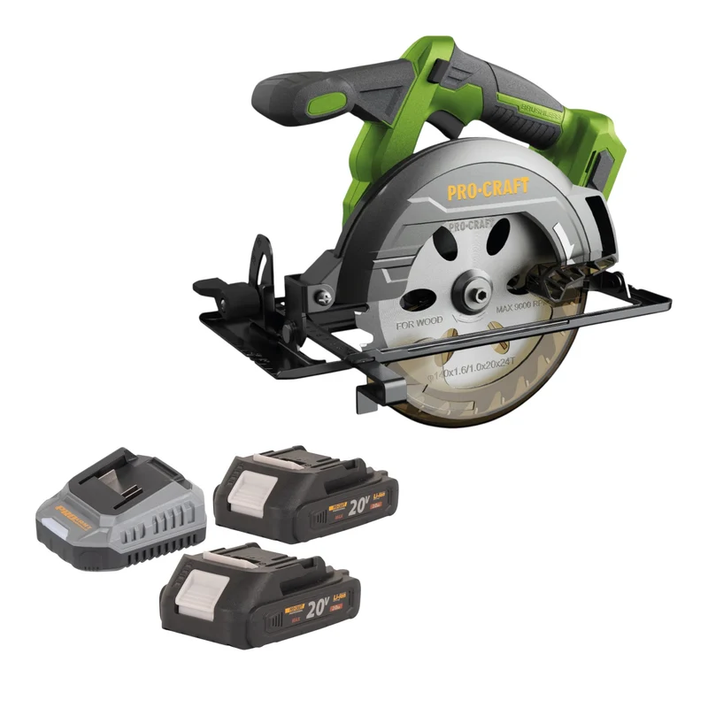 Procraft PCA32-BB Akku Handkreissäge 20 V 165 mm Brushless + 2x Akku 2,0 Ah + Ladegerät
