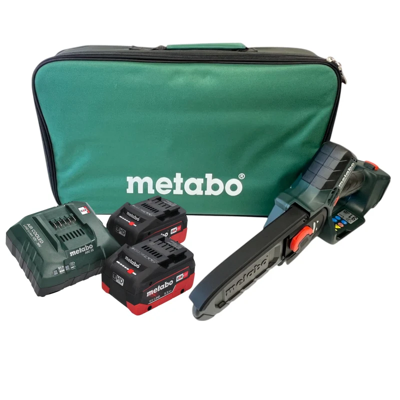 Metabo MS 18 LTX 15 Akku Gehölzsäge 18 V 15 cm 5 m/s + 2x LiHD Akku 5,5 Ah + Ladegerät + Tasche