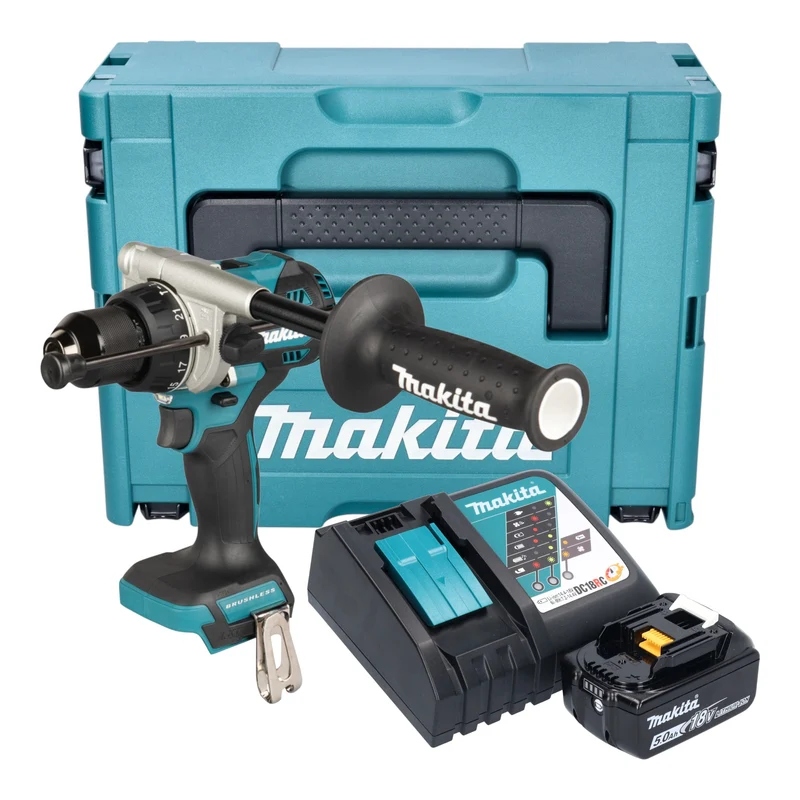 Makita DHP 492 RT1J Akku Schlagbohrschrauber 18 V 141 Nm Brushless + 1x Akku 5,0 Ah + Ladegerät + Makpac