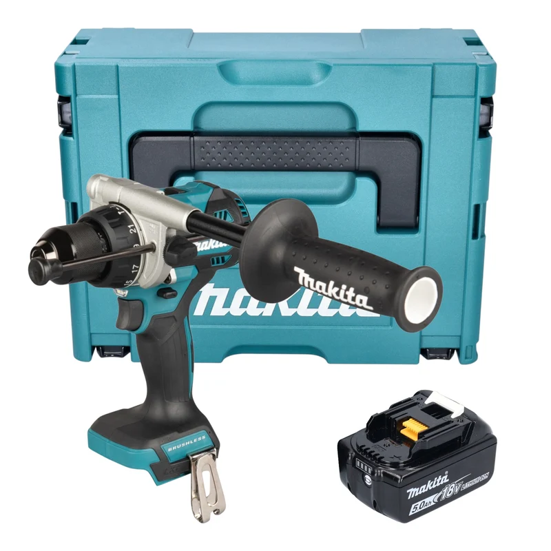 Makita DHP 492 T1J Akku Schlagbohrschrauber 18 V 141 Nm Brushless + 1x Akku 5,0 Ah + Makpac - ohne Ladegerät