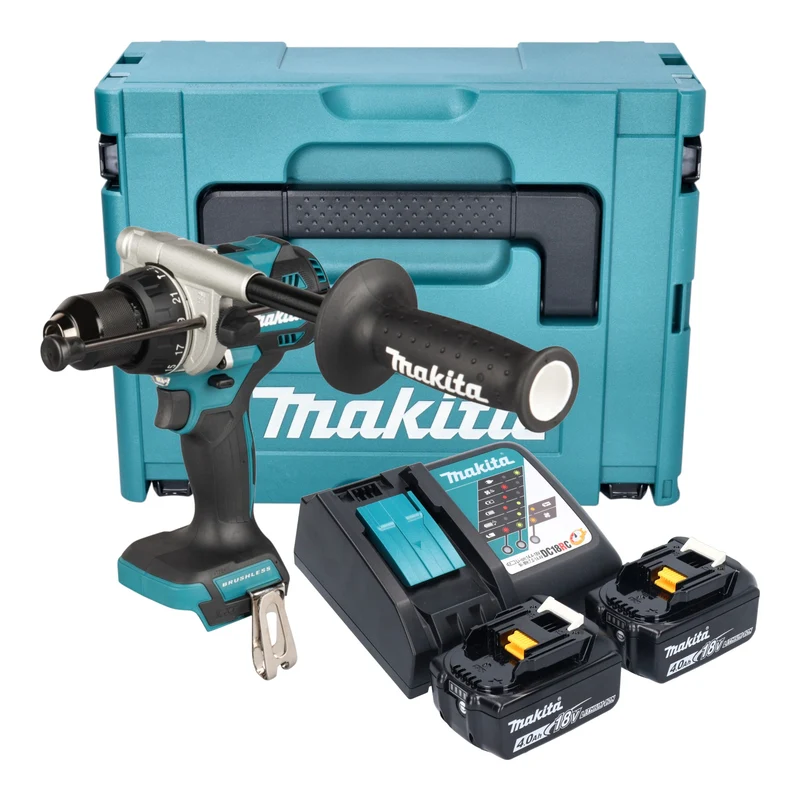 Makita DHP 492 RMJ Akku Schlagbohrschrauber 18 V 141 Nm Brushless + 2x Akku 4,0 Ah + Ladegerät + Makpac