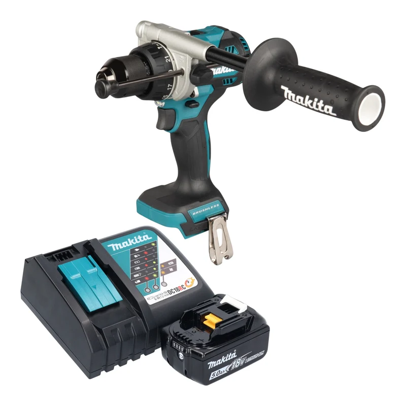 Makita DHP 492 RT1 Akku Schlagbohrschrauber 18 V 141 Nm Brushless + 1x Akku 5,0 Ah + Ladegerät