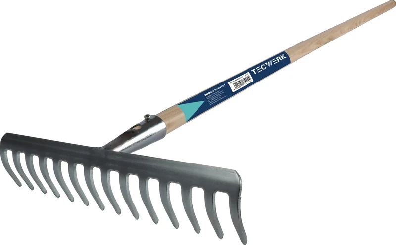 TECWERK Alu-Rechen Arbeitsbreite 350 mm, 14 Zinken, verzinkt – für Planieren und Ebnen
