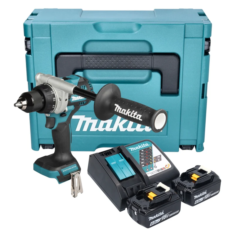 Makita DDF 492 RGJ Akku Bohrschrauber 18 V 141 Nm Brushless + 2x Akku 6,0 Ah + Ladegerät + Makpac