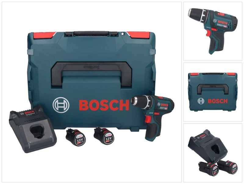 Bosch GSR 12V-15 Professional Akku Bohrschrauber 12 V 30 Nm ( 0601868109 ) + 2x Akku 2,0 Ah + Ladegerät + L-Boxx