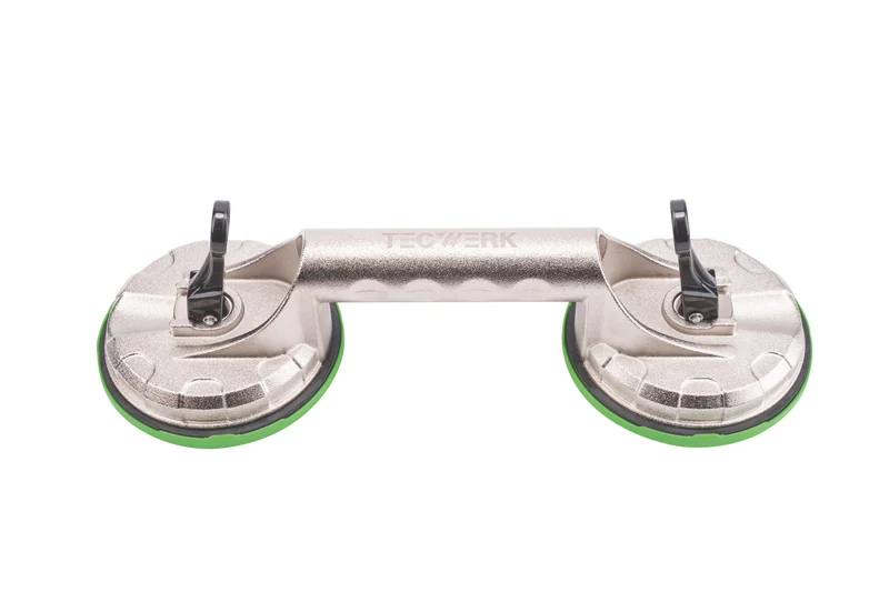 TECWERK Saugheber 80 kg, 2 Köpfe, Kopf-Ø 118 mm, Alu-Körper – für Glas, Metall, Fliesen