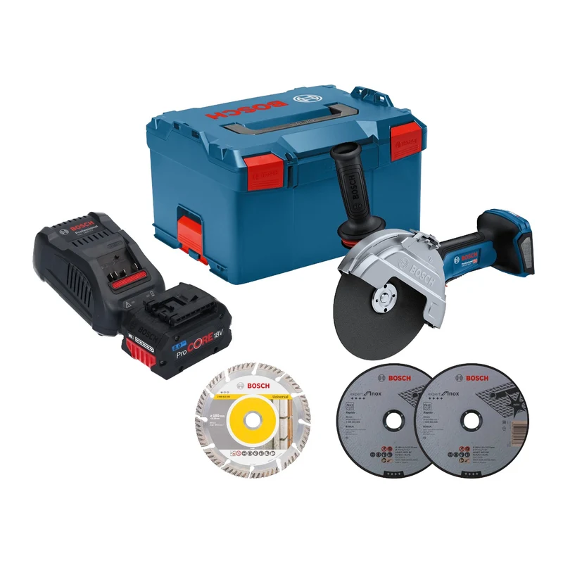 Bosch GWS 18V-180 P Professional Akku Winkelschleifer 18 V 180 mm Brushless + 1x ProCORE Akku 8,0 Ah + Ladegerät + L-Boxx