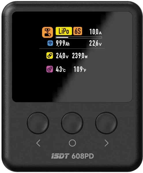 ISDT 608PD Smart Charger DC 240W/10A USB C 140W/5A 1-6S Lipo