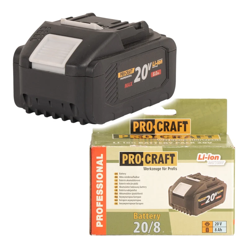 Procraft 2x 20/8 Akku 20 V 8,0 Ah / 8000 mAh Li-ion mit Ladestandsanzeige