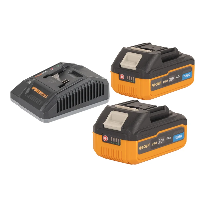 Procraft Starter Pack C20/4 Ladegerät 20 V 4 A + 2x 20/4 Turbo Akku 4,0 Ah