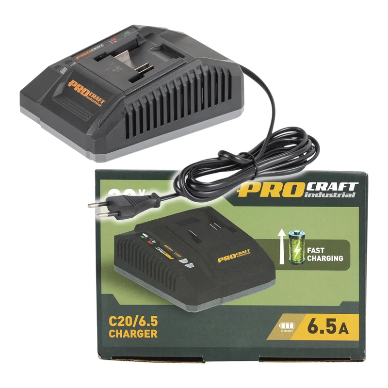 Procraft C20/6.5 Schnell Ladegerät 20 V 6,5 Ampere für Li-Ion Akkus