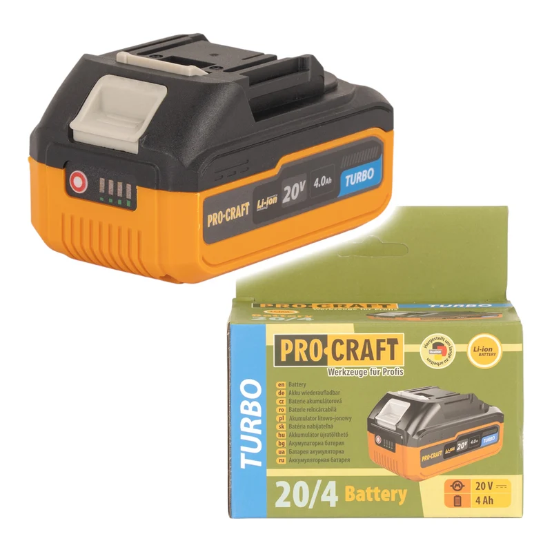 Procraft 20/4 Turbo Akku 20 V 4,0 Ah / 4000 mAh Li-ion mit Ladestandsanzeige