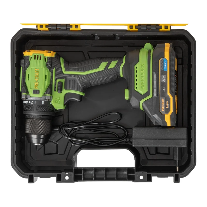 Procraft PA18Pro Akku Bohrschrauber 20 V 30 Nm Brushless + 1x Akku 1,5 Ah + Ladegerät + Koffer