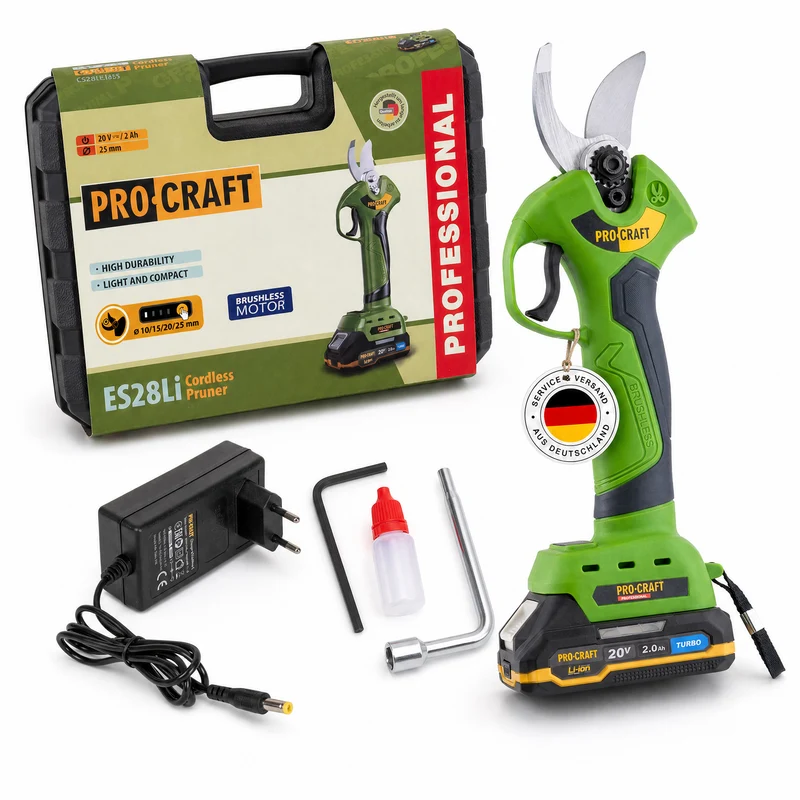 Procraft ES28Li Akku Astschere 20 V Brushless + 1x Akku 2,0 Ah + Ladegerät + Koffer