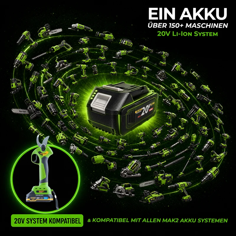 Procraft ES28Li Akku Astschere 20 V Brushless + 1x Akku 2,0 Ah + Ladegerät + Koffer