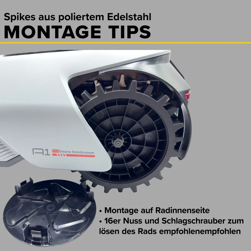 Edelstahl Spikes für Dream & Mova Mähroboter – Mehr Traktion, weniger Ausfälle