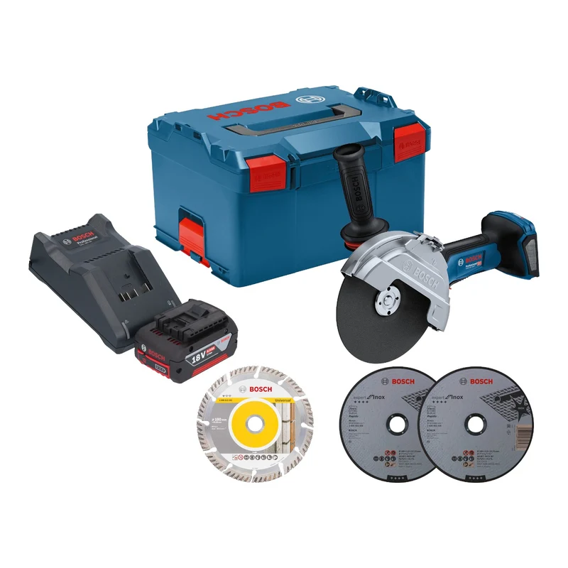 Bosch GWS 18V-180 P Professional Akku Winkelschleifer 18 V 180 mm Brushless + 1x Akku 4,0 Ah + Ladegerät + L-Boxx