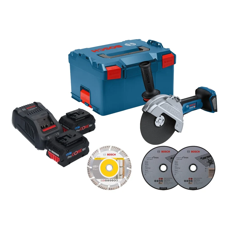 Bosch GWS 18V-180 P Professional Akku Winkelschleifer 18 V 180 mm Brushless + 2x ProCORE Akku 8,0 Ah + Ladegerät + L-Boxx